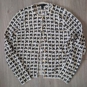 J. Crew Jackie Bow Print Merino Wool Cardigan with Gold Buttons